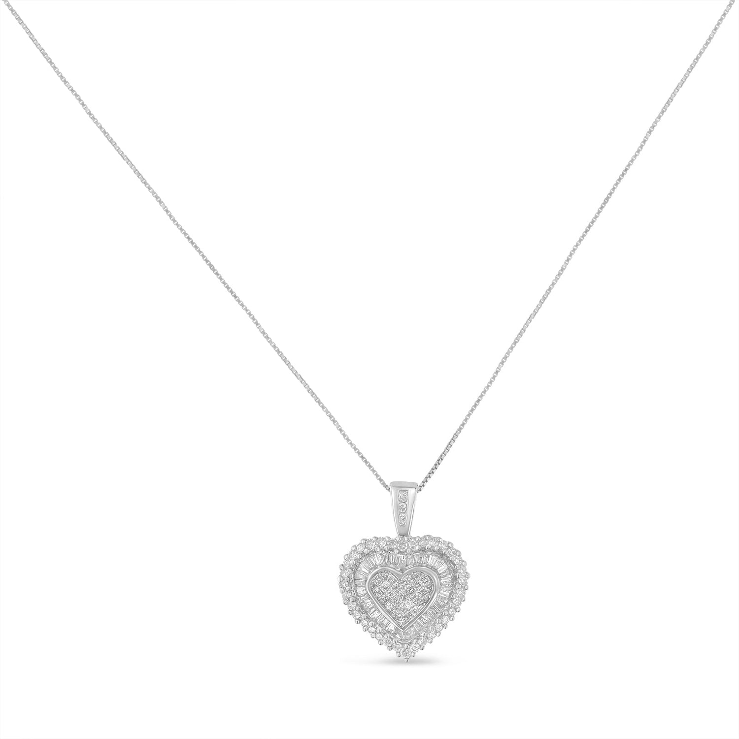 10K White Gold 1 cttw Multi Cut 1 cttw Diamond Heart Pendant Necklace (H-I, I1-I2) by Bids.com