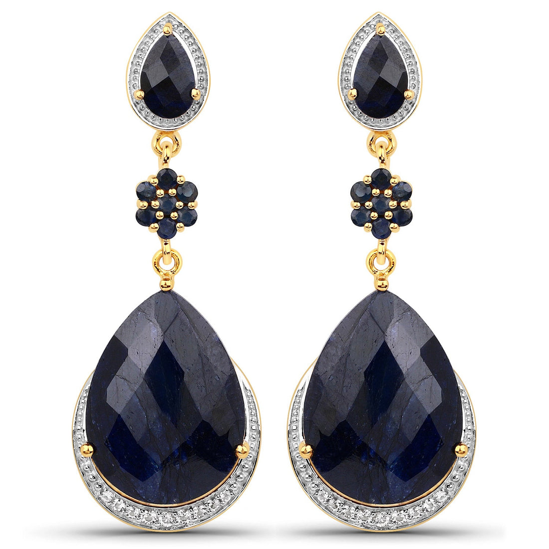 30.04 Carat Dyed Sapphire, Blue Sapphire and White Topaz .925 Sterling Silver Earrings by Bids.com