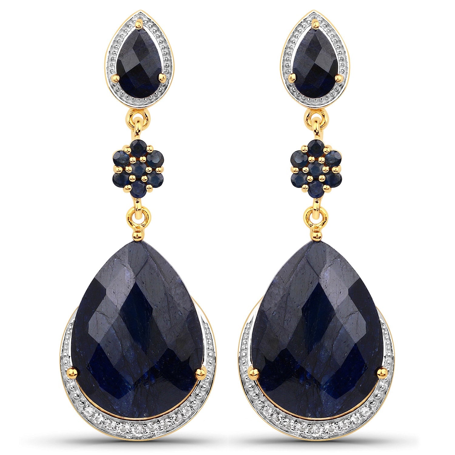 30.04 Carat Dyed Sapphire, Blue Sapphire and White Topaz .925 Sterling Silver Earrings by Bids.com