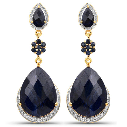 30.04 Carat Dyed Sapphire, Blue Sapphire and White Topaz .925 Sterling Silver Earrings by Bids.com