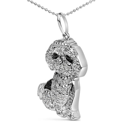 .925 Sterling Silver 1/2 Cttw White and Black Diamond Shih Tzu Dog 18" Pendant Necklace (I-J Color, I2-I3 Clarity) by Bids.com