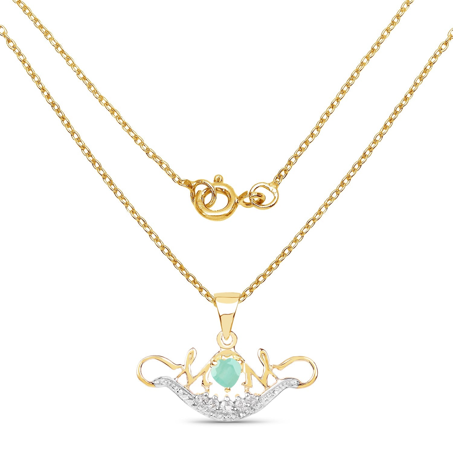 14K Yellow Gold Plated 0.62 Carat Genuine Emerald and White Topaz .925 Sterling Silver Pendant by Bids.com
