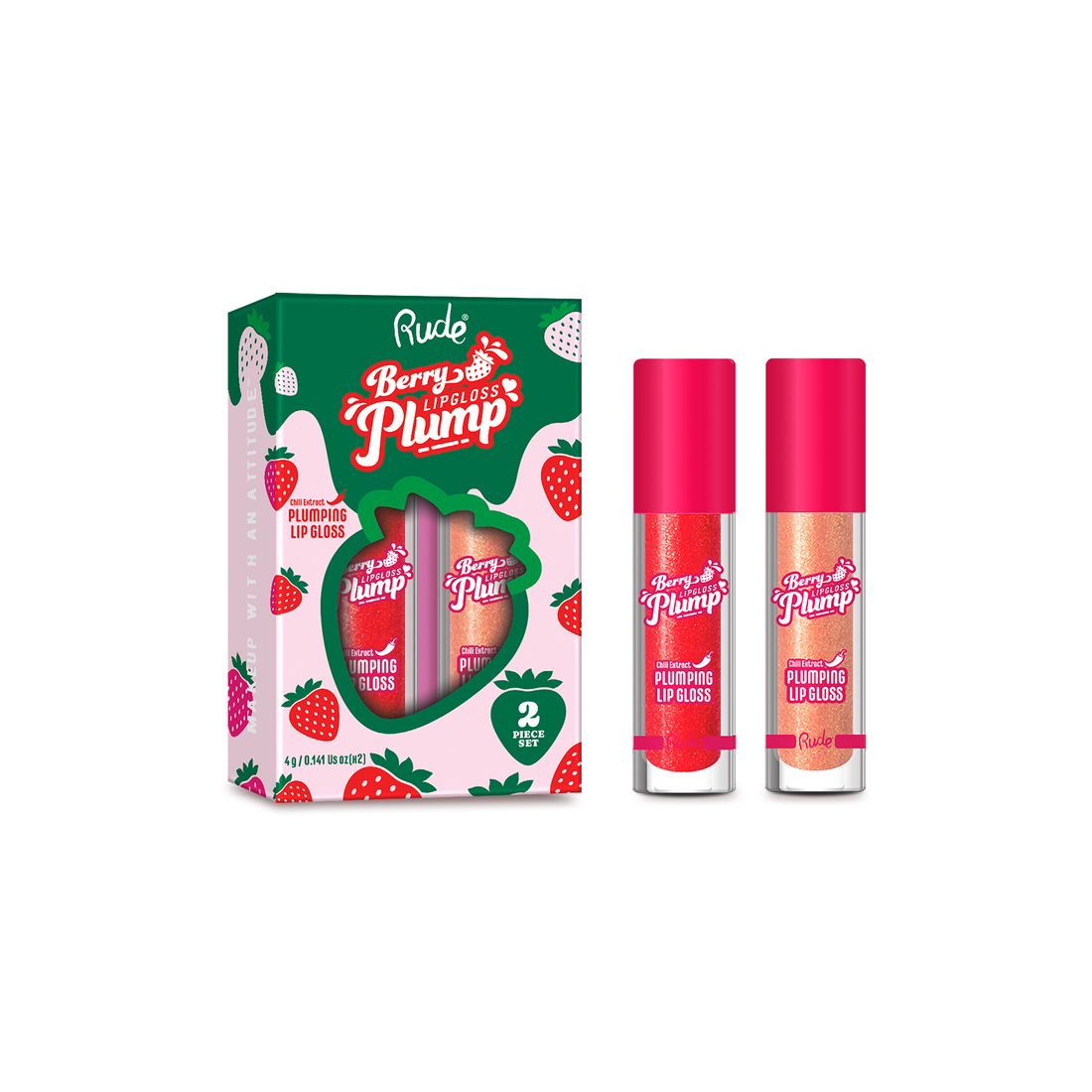 RUDE Berry Plump Plumping Lip Gloss Duo - Fairy / Strawberry Kiss Duo 