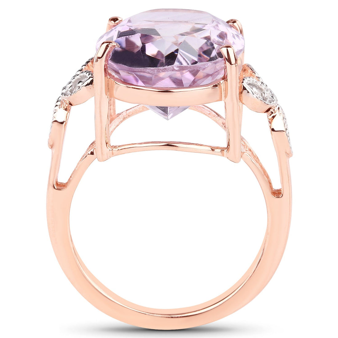 18K Rose Gold Plated 10.50 Carat Genuine Pink Amethyst and White Topaz .925 Sterling Silver Ring  DestGlow