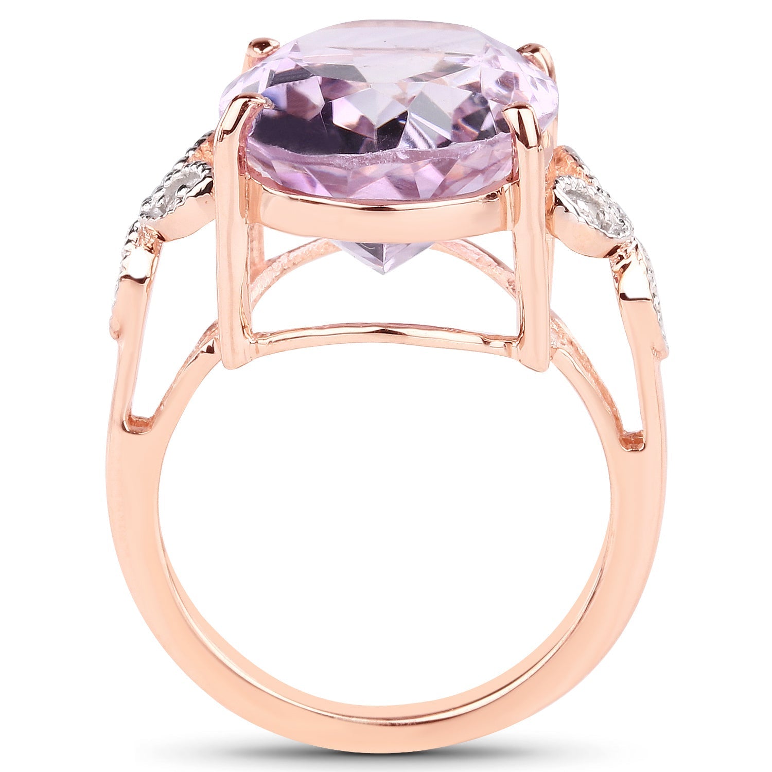 18K Rose Gold Plated 10.50 Carat Genuine Pink Amethyst and White Topaz .925 Sterling Silver Ring  DestGlow