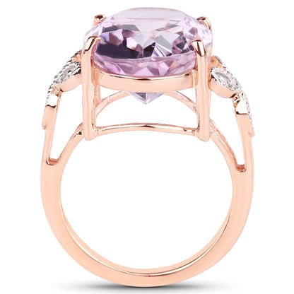 18K Rose Gold Plated 10.50 Carat Genuine Pink Amethyst and White Topaz .925 Sterling Silver Ring  DestGlow