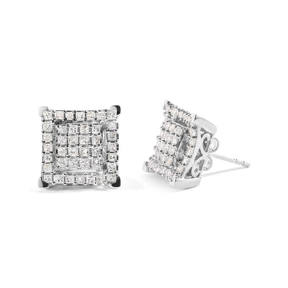 10K White Gold 1 1/4 Cttw Princess Diamond Composite Double Square and Halo Stud Earrings (I-J Color, I1-I2 Clarity) by Bids.com