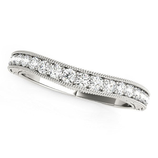 14k White Gold Bead Border Curved Diamond Wedding Ring (1/4 cttw) by Bids.com