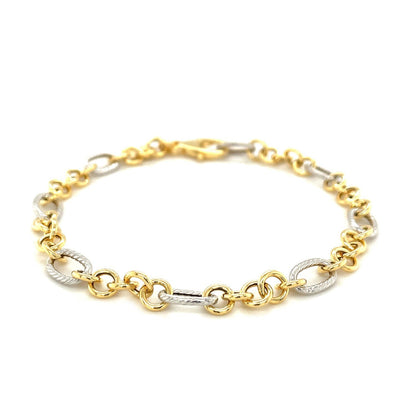 14k Two-Tone Gold Rope Motif Oval and Round Link Chain Bracelet by Bids.com