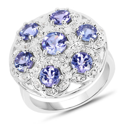 2.00 Carat Genuine Tanzanite and White Zircon .925 Sterling Silver Ring by Bids.com