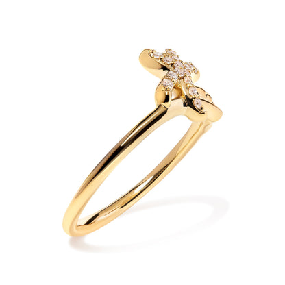 10K Yellow Gold 1/10 Cttw Diamond Palm Tree Statement Ring (H-I Color, I1-I2 Clarity) - Ring Size 7 by Bids.com