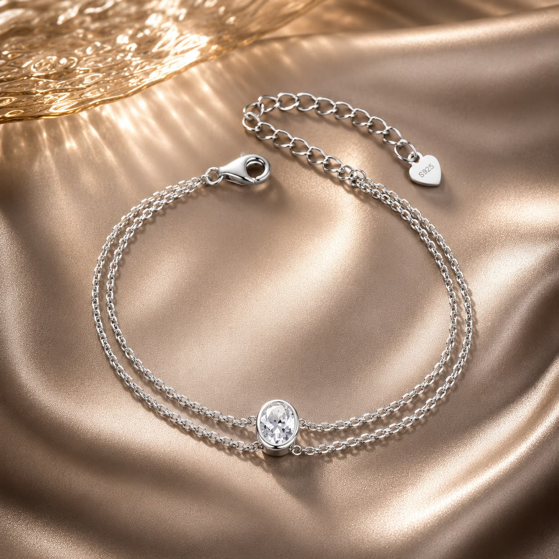 925 Sterling Silver Moissanite 1 Carat Bracelet for Women - White Gold Plated, 150+60mm  DestGlow