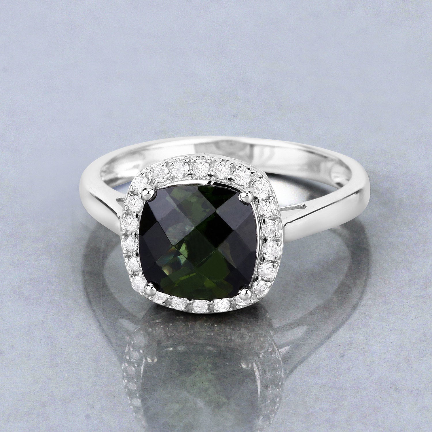 2.64 Carat Genuine Green Tourmaline and White Diamond 14K White Gold Ring by Bids.com