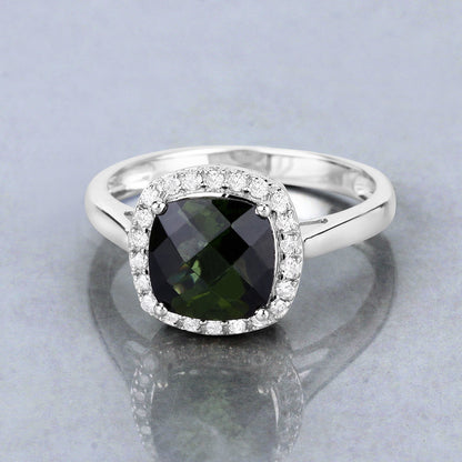 2.64 Carat Genuine Green Tourmaline and White Diamond 14K White Gold Ring by Bids.com