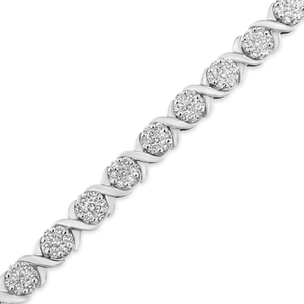 14K White Gold 6-1/3 Cttw Round Brilliant-Cut Diamond Round Cluster &amp; X-Link 7" Tennis Bracelet (I-J Color, SI2-I1 Clarity) by Bids.com