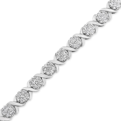 14K White Gold 6-1/3 Cttw Round Brilliant-Cut Diamond Round Cluster &amp; X-Link 7" Tennis Bracelet (I-J Color, SI2-I1 Clarity) by Bids.com