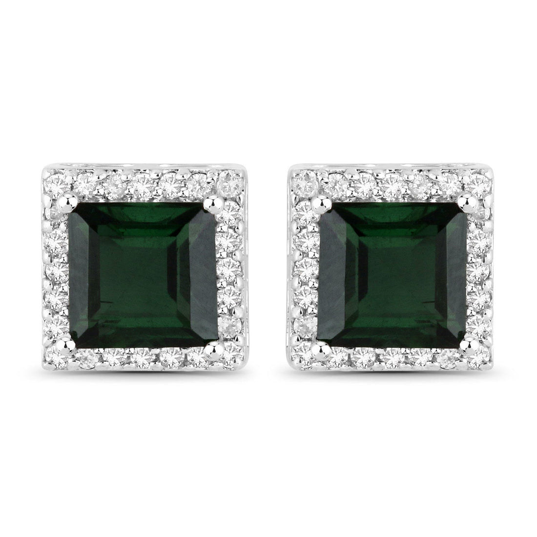 1.55 Carat Genuine Green Tourmaline and White Diamond 14K White Gold Earrings by Bids.com