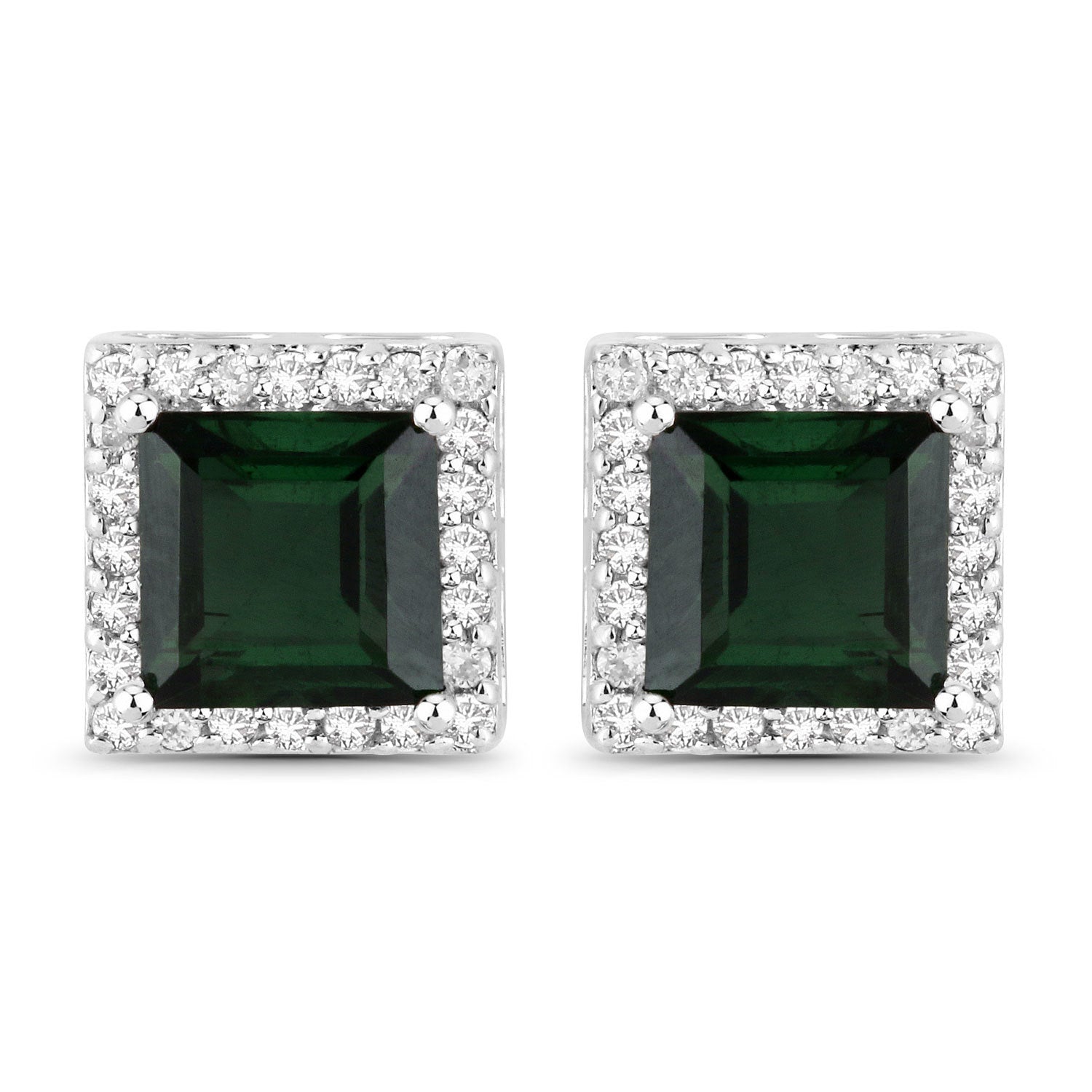 1.55 Carat Genuine Green Tourmaline and White Diamond 14K White Gold Earrings by Bids.com