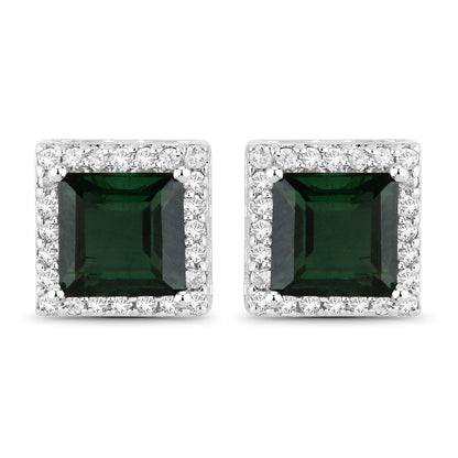 1.55 Carat Genuine Green Tourmaline and White Diamond 14K White Gold Earrings by Bids.com