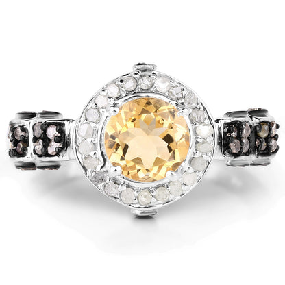 1.06 Carat Genuine Citrine, Champagne Diamond &amp; White Diamond .925 Sterling Silver Ring by Bids.com