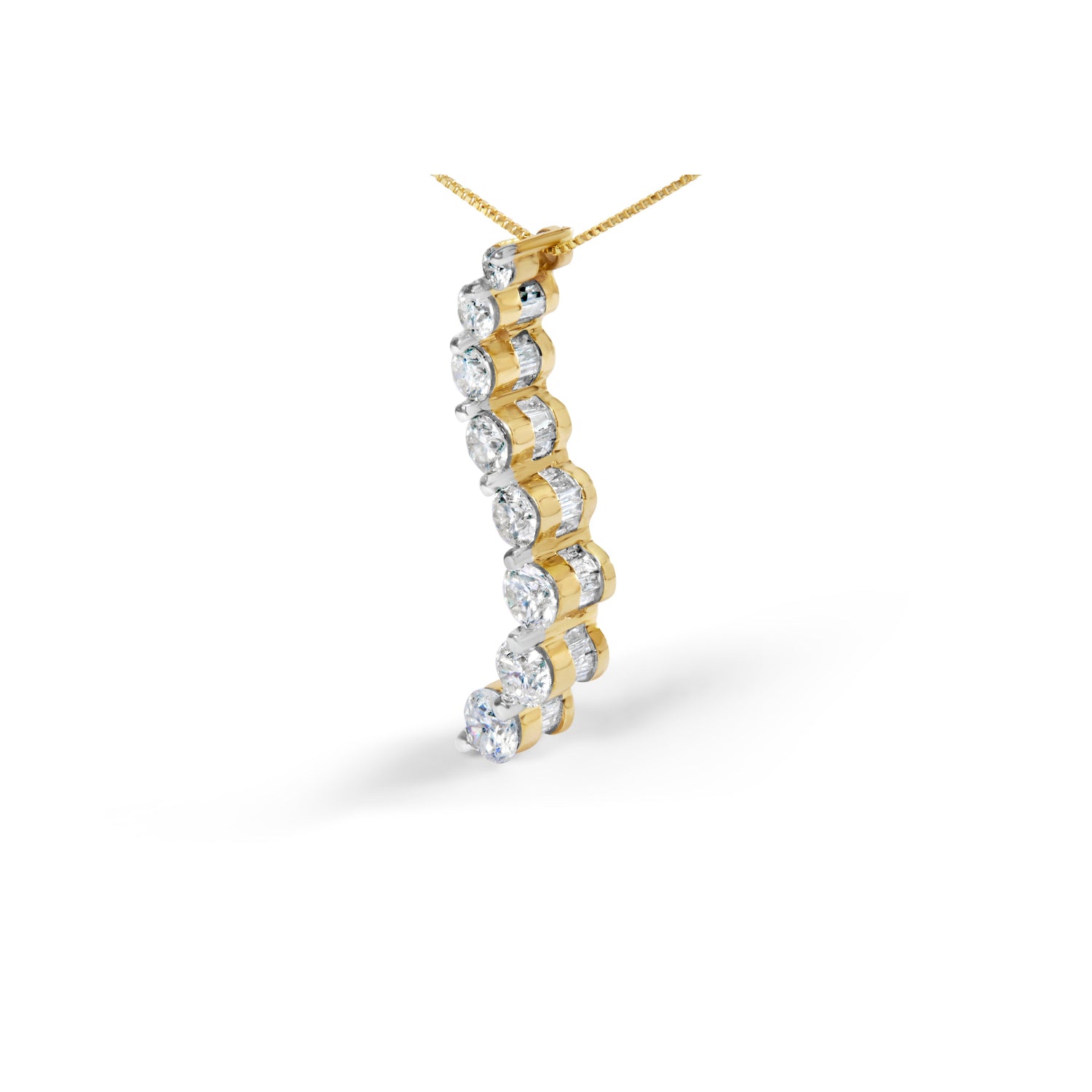 AGS Certified 14k Yellow Gold 3.0 Cttw Baguette and Brilliant Round-Cut Diamond Journey 18" Pendant Necklace (G-H Color, I1-I2 Clarity) by Bids.com