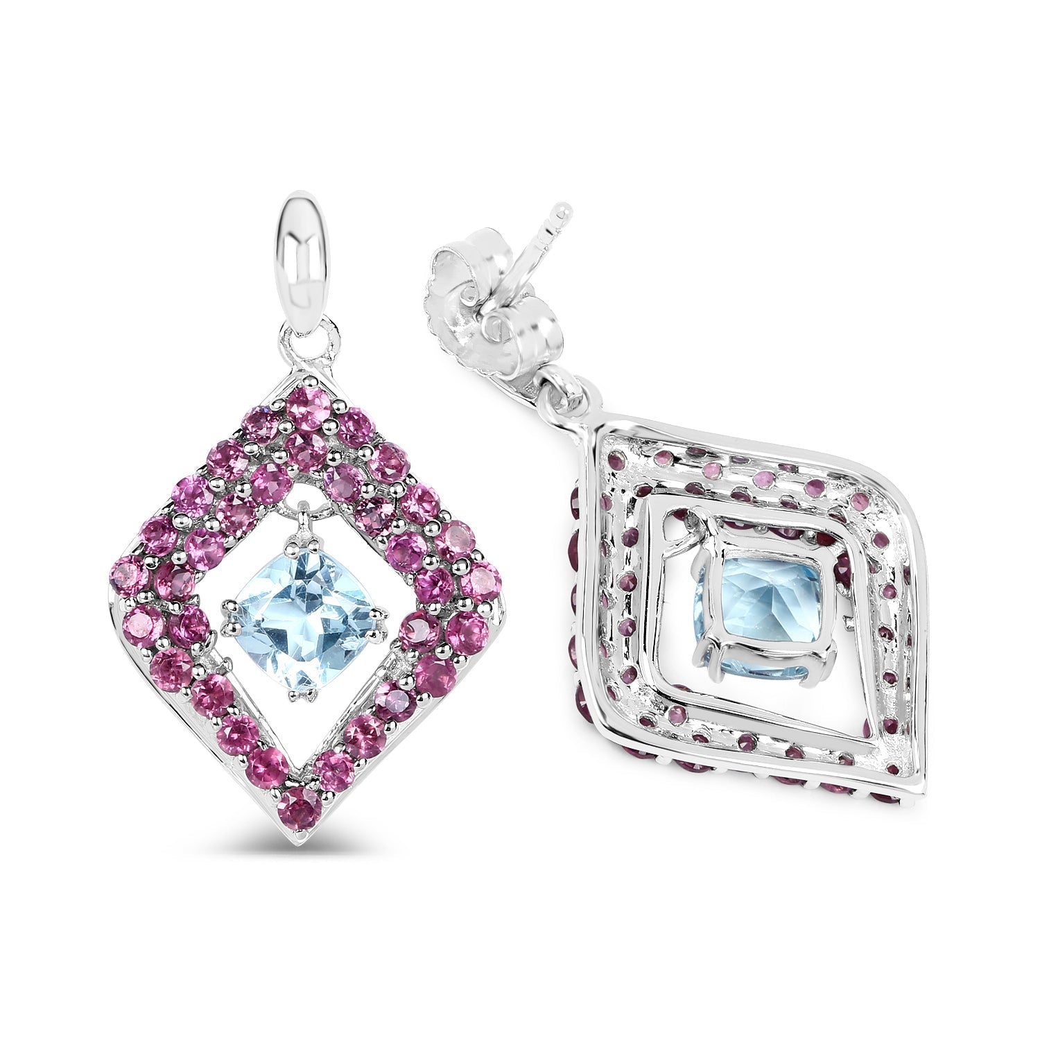 5.70 Carat Genuine Blue Topaz &amp; Rhodolite .925 Sterling Silver Earrings  DestGlow