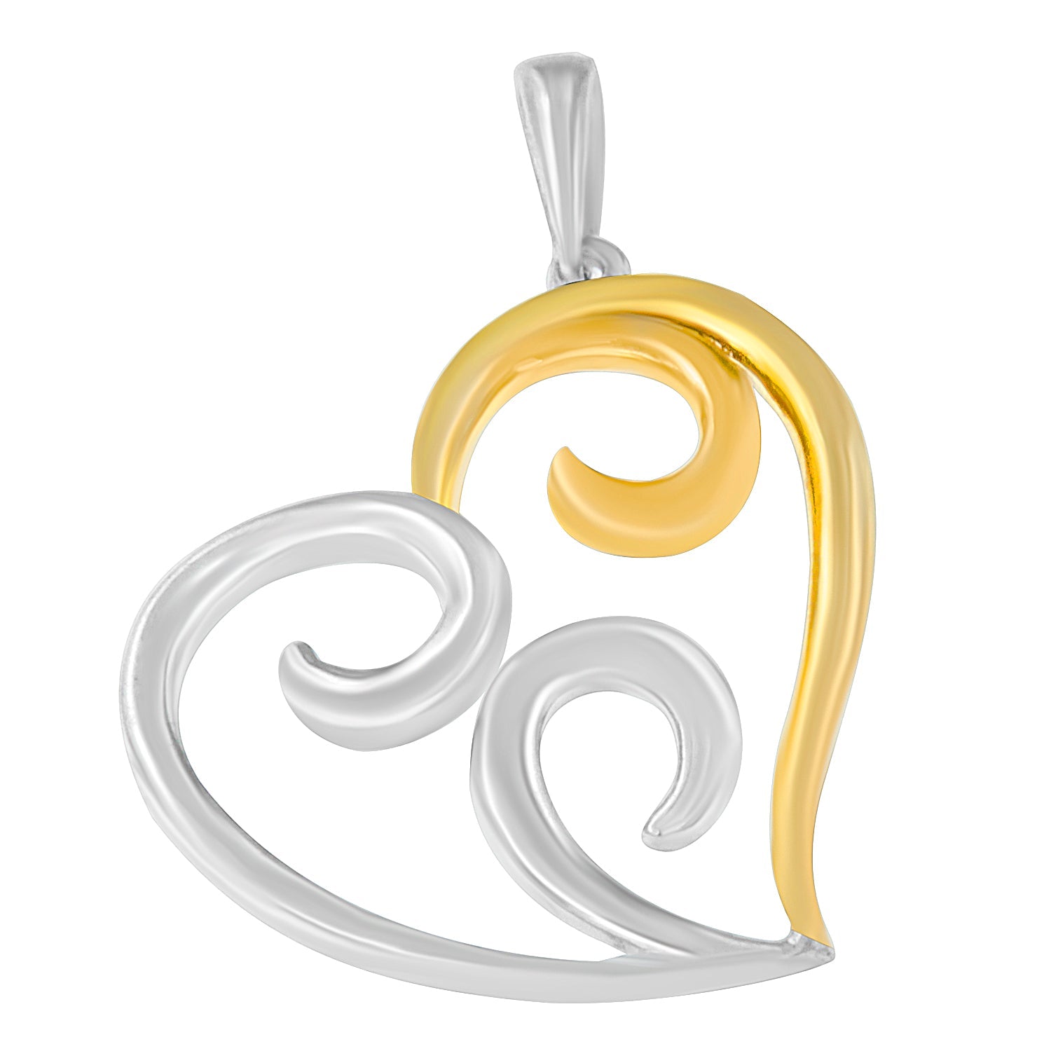 10K Yellow Gold Over .925 Sterling Silver Open Heart with Swirls 18" Box Chain Pendant Necklace by Bids.com