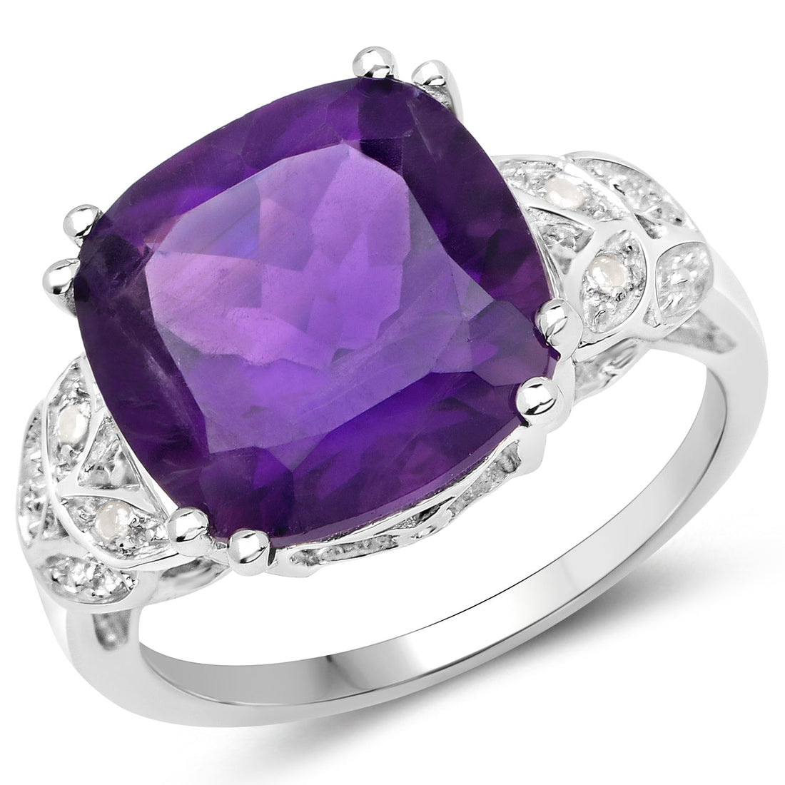 5.87 Carat Genuine Amethyst and White Diamond .925 Sterling Silver Ring by Bids.com