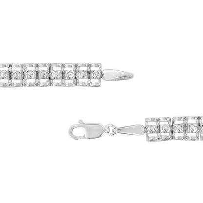 .925 Sterling Silver 1/10 Cttw Diamond Double-Link 7" Rolex Tennis Bracelet (I-J Color, I3 Clarity)  DestGlow