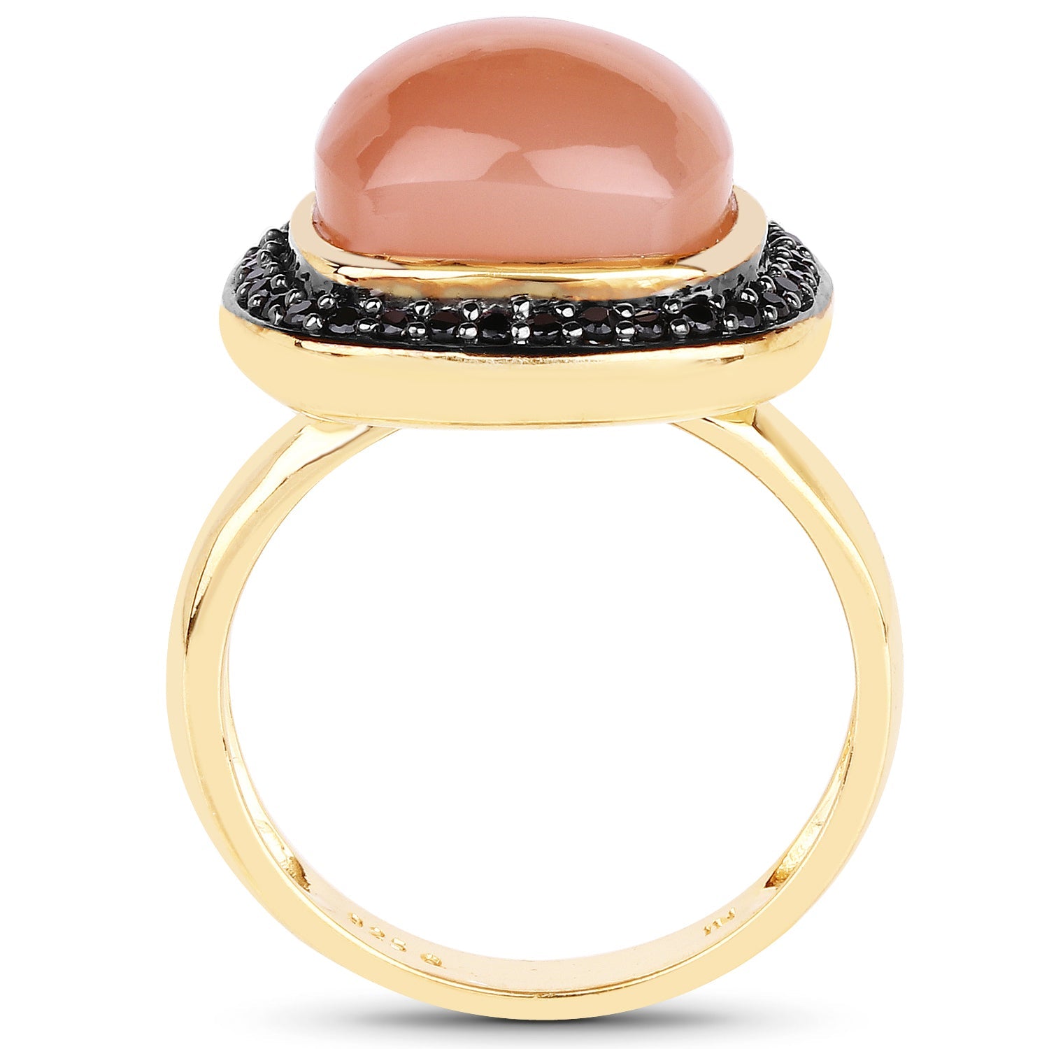 14K Yellow Gold Plated 7.50 ct. t.w. Peach Moonstone and Black Spinel Ring in Sterling Silver by Bids.com