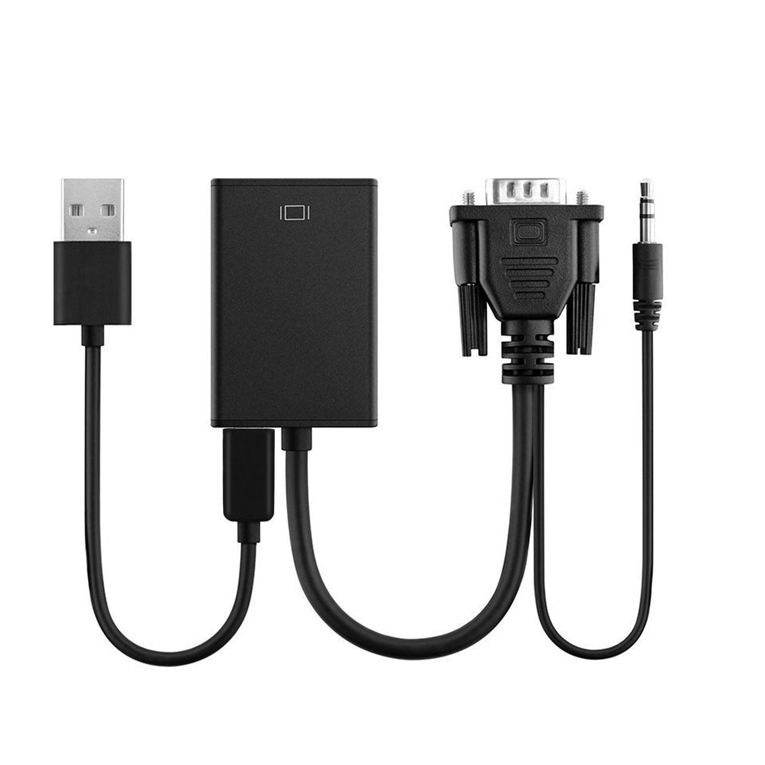 VGA to HD IN &amp; HD OUT Converter Adapter HD 1080P Video Audio Cable Adapter w/ USB 3.5mm Plug For HDTV TV Projector Laptop