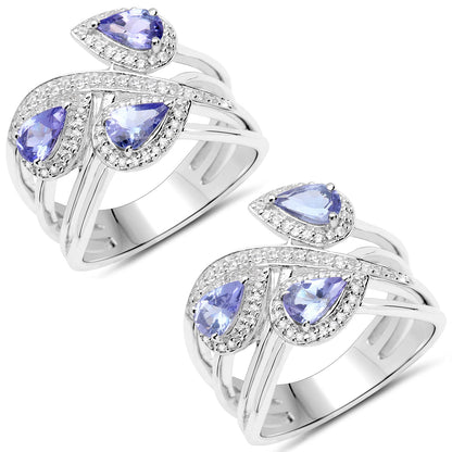 1.52 Carat Genuine Tanzanite and White Zircon .925 Sterling Silver Ring  DestGlow