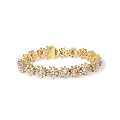 14K Yellow Gold 8.00 Cttw Champagne Diamond Floral Cluster Halo Link Bracelet (H-I Color, I1-I2 Clarity) by Bids.com