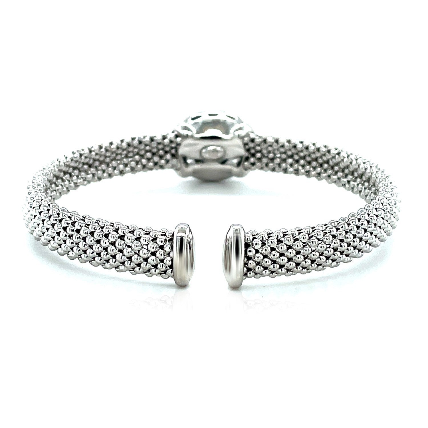 Popcorn Texture Cuff Bangle with Blue Topaz and Diamonds in Sterling Silver by Bids.com