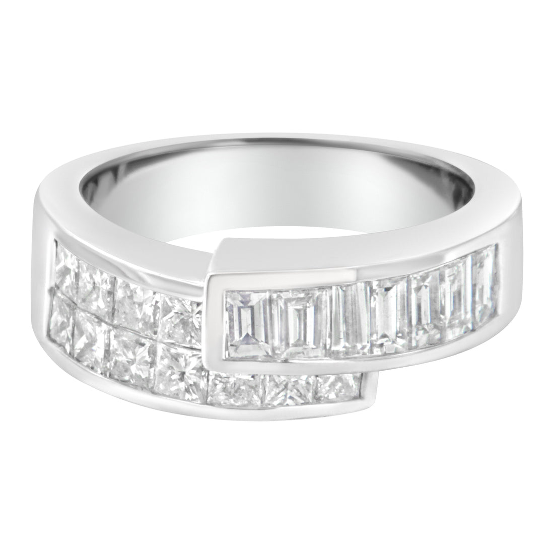 14K White Gold 2.0 Cttw Channel-Set Princess and Baguette-Cut Diamond Bypass Ring Band (G-H Color, SI1-SI2 Clarity) - Ring Size 6.5 by Bids.com