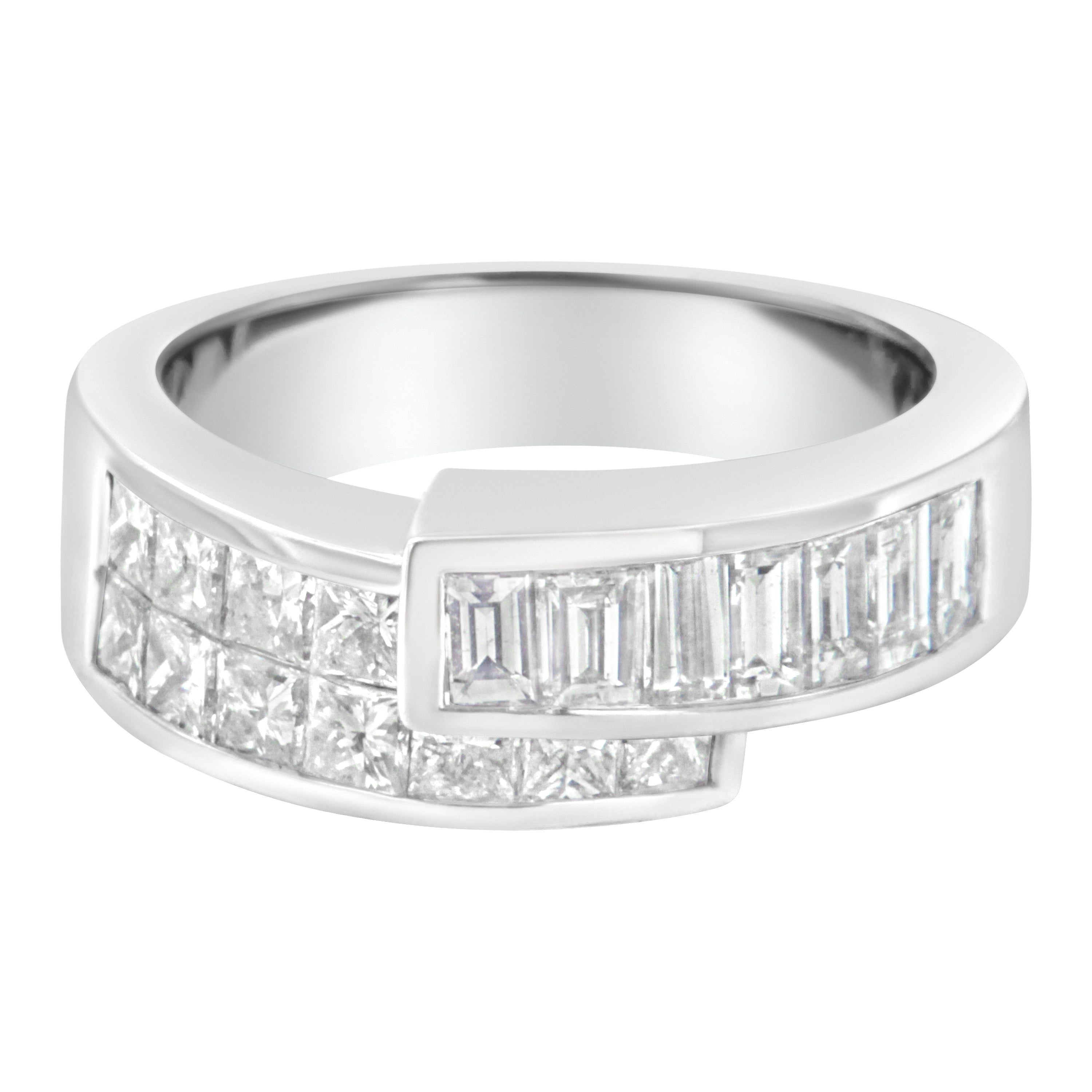 14K White Gold 2.0 Cttw Channel-Set Princess and Baguette-Cut Diamond Bypass Ring Band (G-H Color, SI1-SI2 Clarity) - Ring Size 6.5 by Bids.com