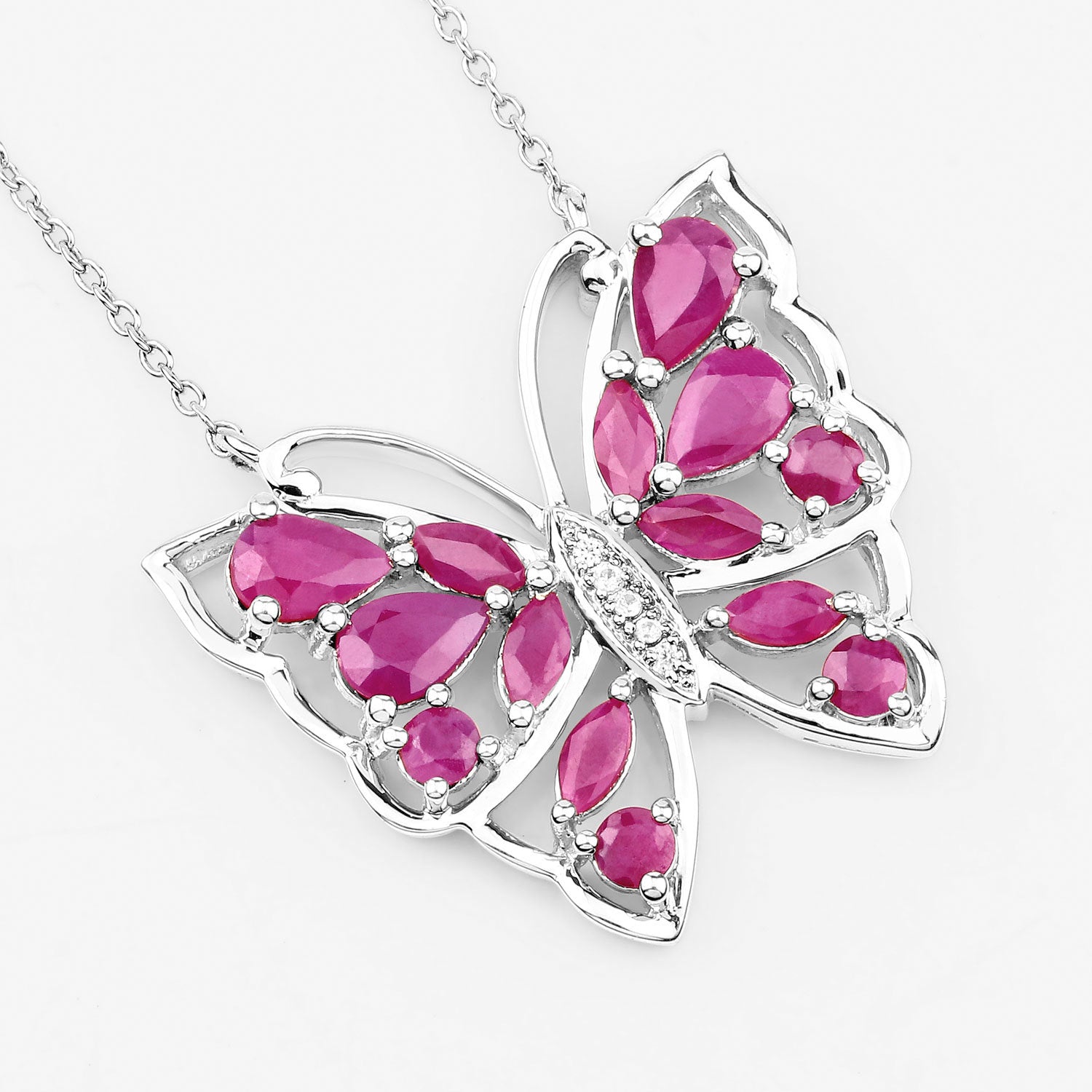 2.88 Carat Genuine Ruby and White Zircon .925 Sterling Silver Necklace by Bids.com