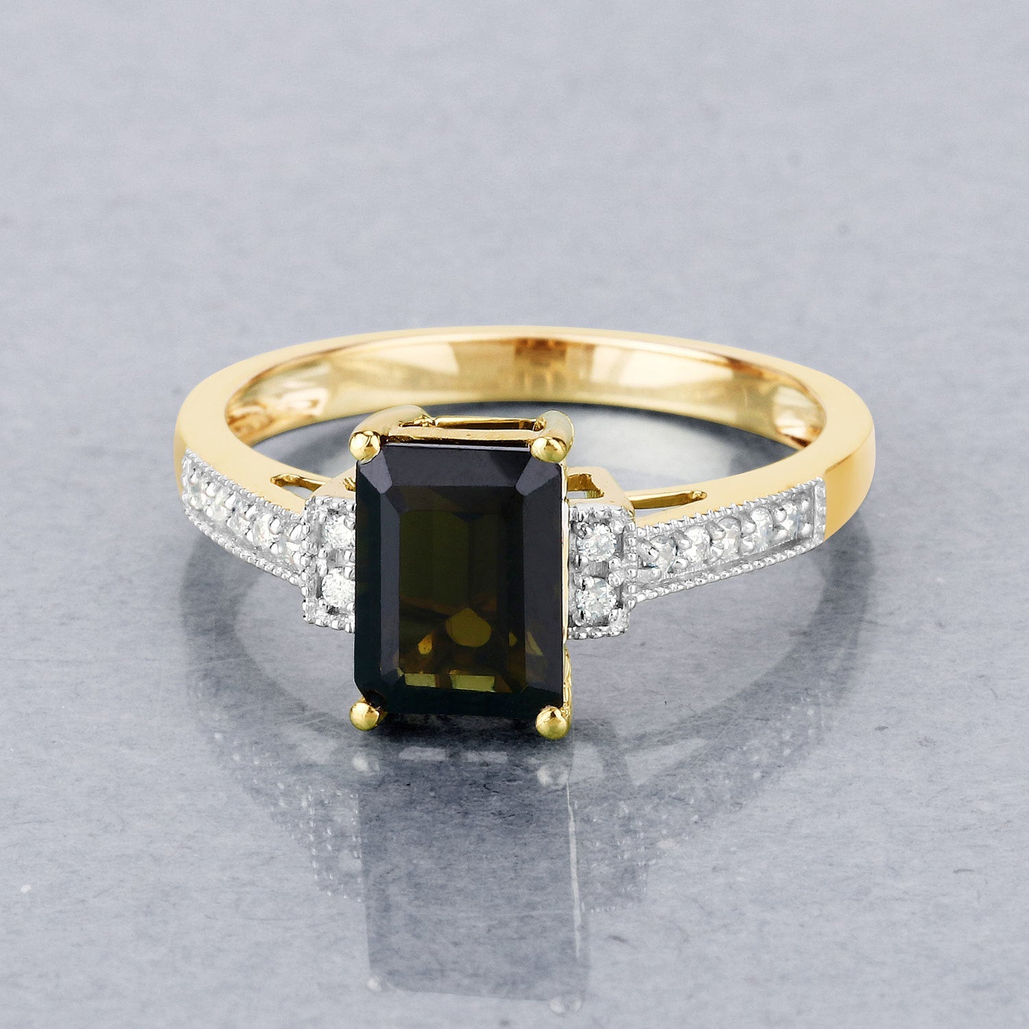 1.73 Carat Genuine Green Tourmaline and White Diamond 14K Yellow Gold Ring by Bids.com