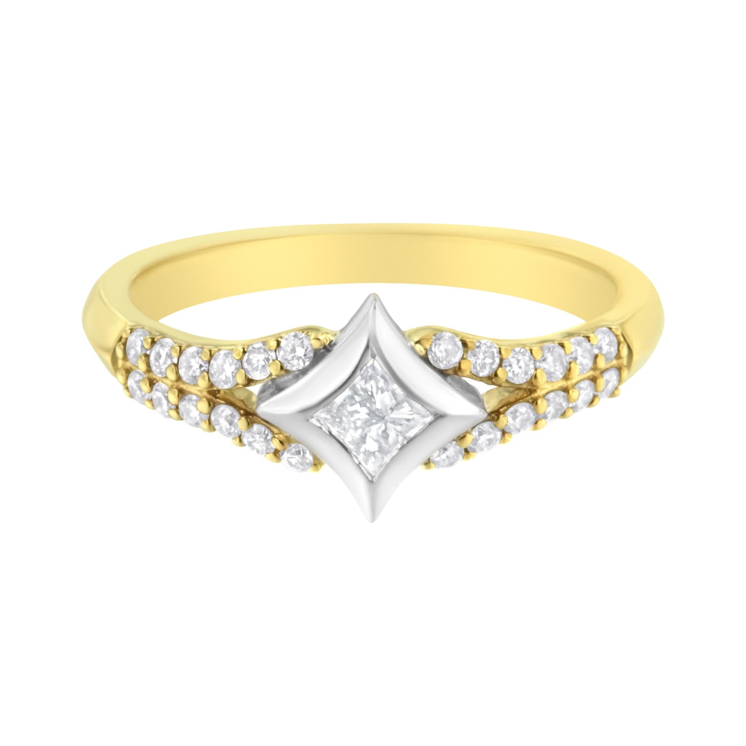 10K Two Tone Color 1/2 Cttw Diamond Kite and Split Shank Ring (H-I Color,SI2-I1 Clarity) by Bids.com