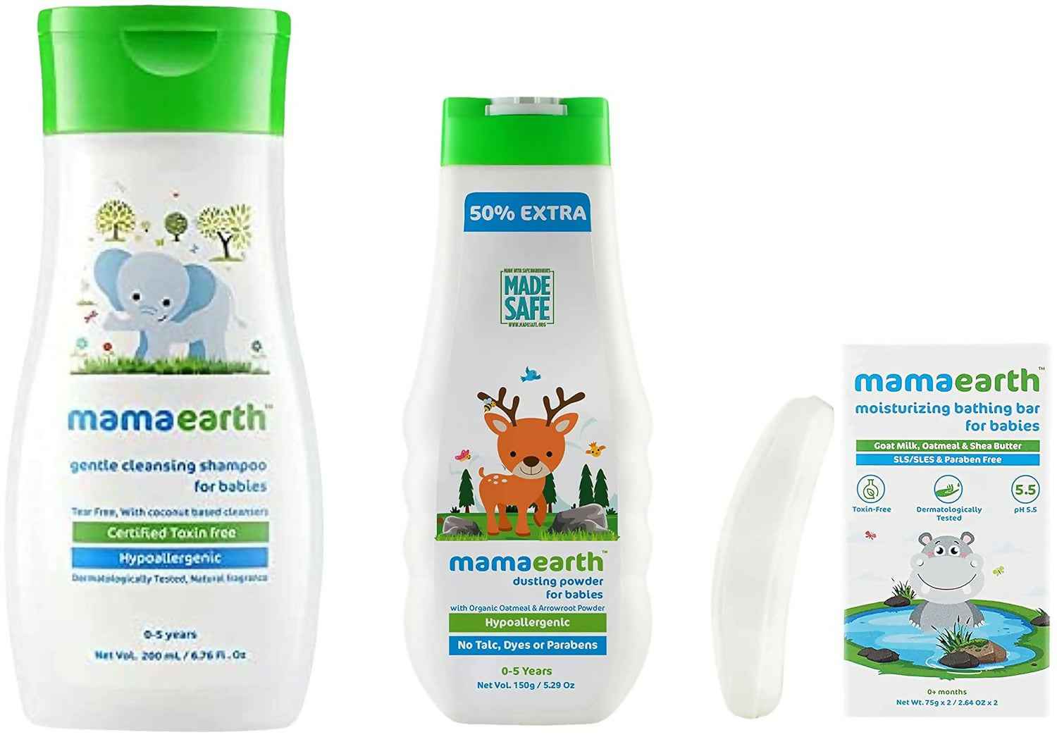 Mamaearth Moisturizing Baby Bathing Soap Bars &amp; Dusting Powder &amp; Gentle Cleansing Baby Shampoo