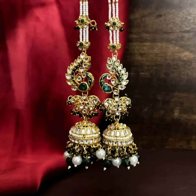 Joban Fashion Manya Royal Jhumka Earrings With Sahara/Earchains - Green