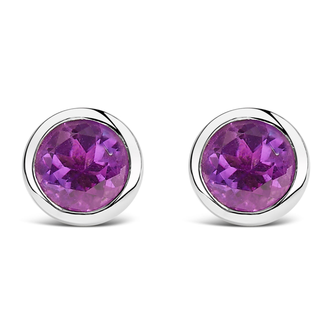 .925 Sterling Silver 6MM Bezel Set Created Purple Amethyst Solitaire Stud Earrings by Bids.com