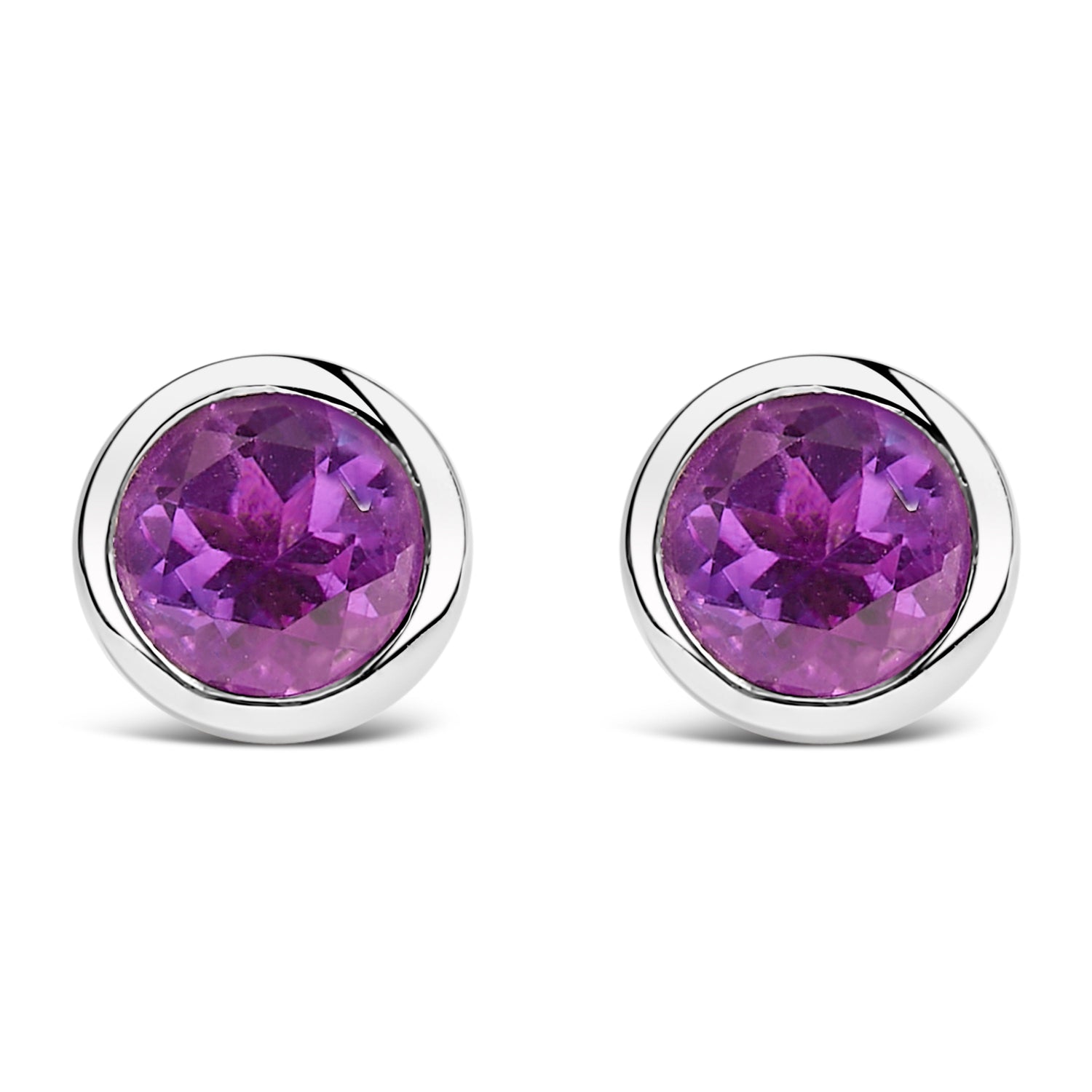 .925 Sterling Silver 6MM Bezel Set Created Purple Amethyst Solitaire Stud Earrings by Bids.com