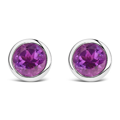 .925 Sterling Silver 6MM Bezel Set Created Purple Amethyst Solitaire Stud Earrings by Bids.com
