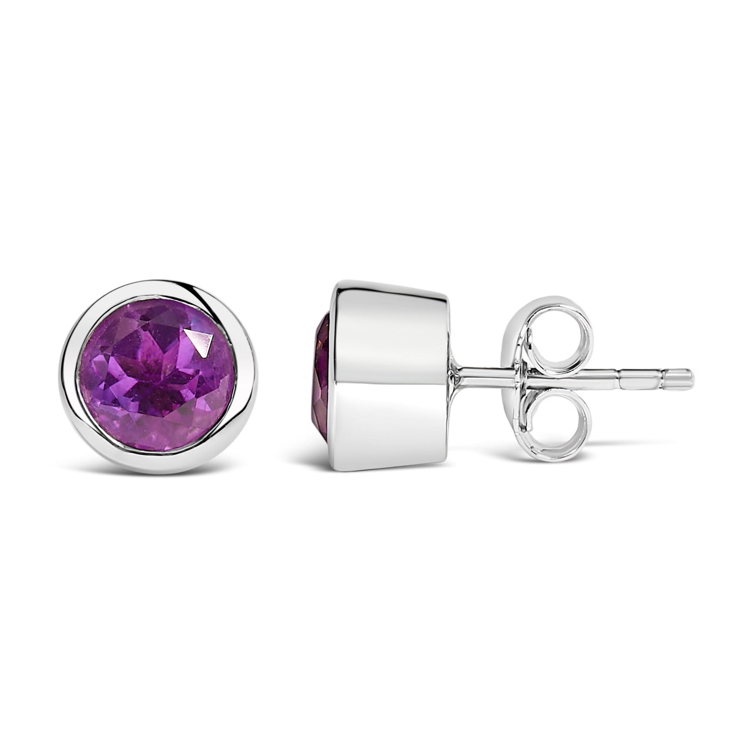 .925 Sterling Silver 6MM Bezel Set Created Purple Amethyst Solitaire Stud Earrings by Bids.com