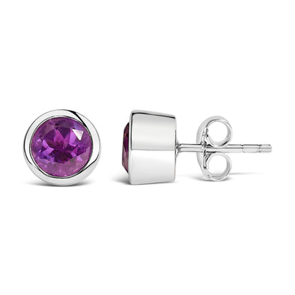 .925 Sterling Silver 6MM Bezel Set Created Purple Amethyst Solitaire Stud Earrings by Bids.com