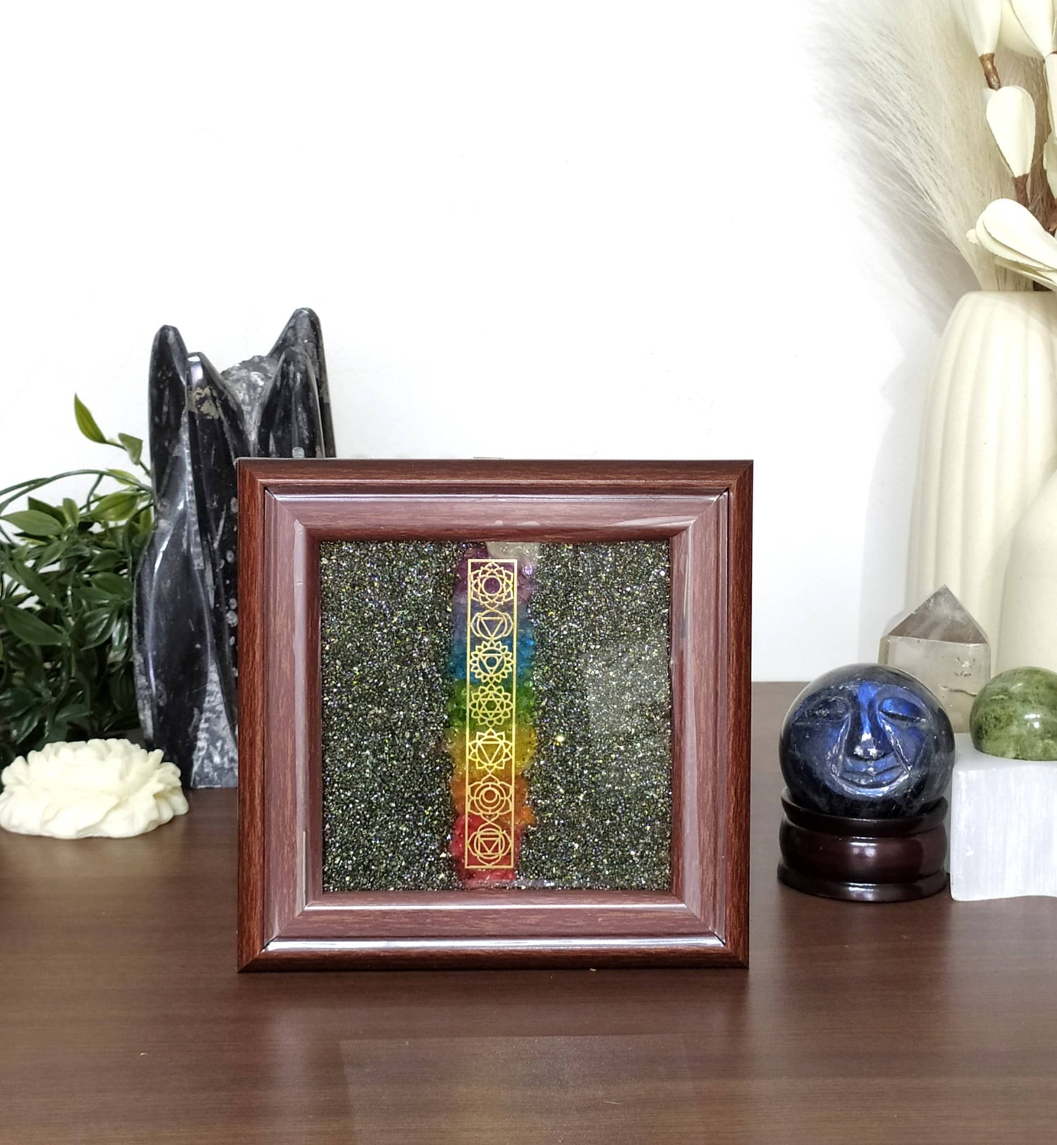 Pyrite Frame Raw Pyrite with 7 Chakra Pyrite Dust Plate  DestGlow