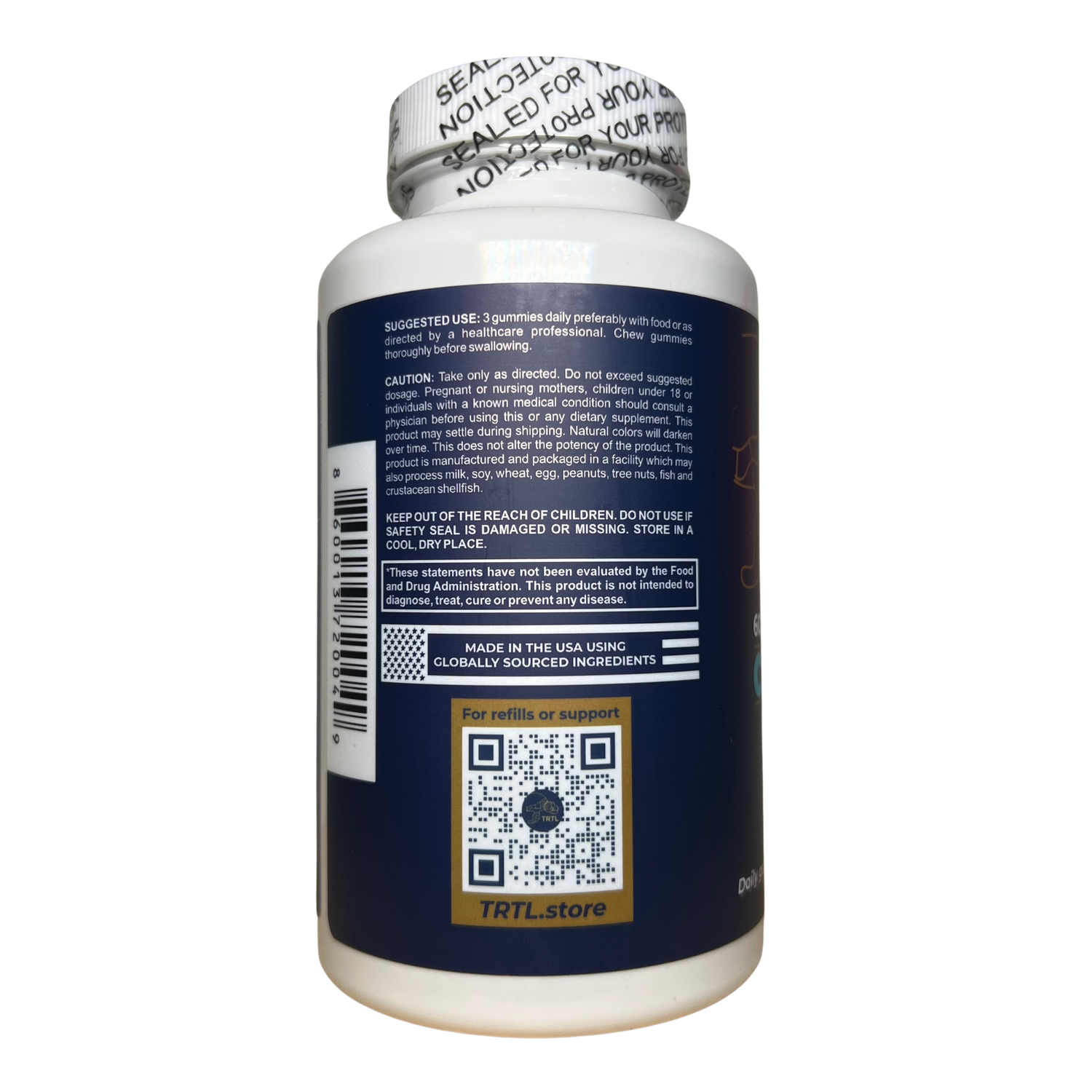 TRTL Fiber Gummies - 60 Count - Daily Prebiotic Fiber Supplement - Orange &amp; Mixed Berry Flavor