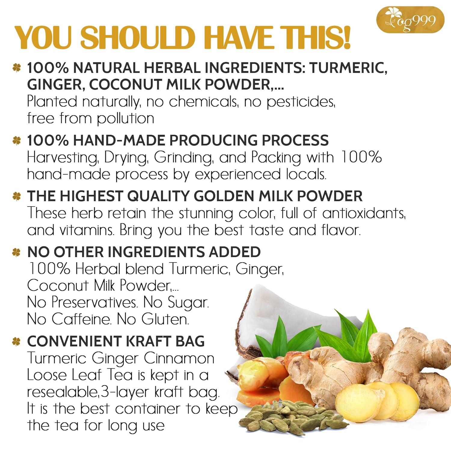 Premium Golden Milk Powder - Turmeric, Cinnamon, Ginger &amp; Black Pepper – Natural Spice Blend for Lattes, Smoothies &amp; Baking