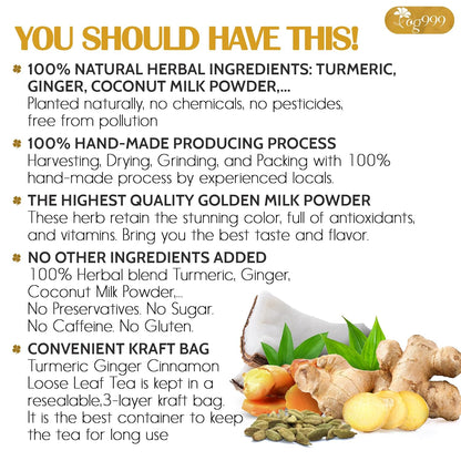 Premium Golden Milk Powder - Turmeric, Cinnamon, Ginger &amp; Black Pepper – Natural Spice Blend for Lattes, Smoothies &amp; Baking